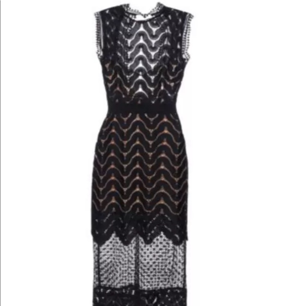 Self Portrait Scallop High Neck Midi Dress Black